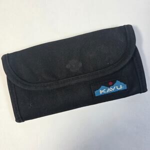 KAVU Black Trifold Wallet Hook Loop Closure Outdoor Travel Canvas Billfold